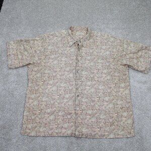 Tori Richard Shirt Adult 2XL XXL Beige Cotton Lawn Short Sleeve Button Up